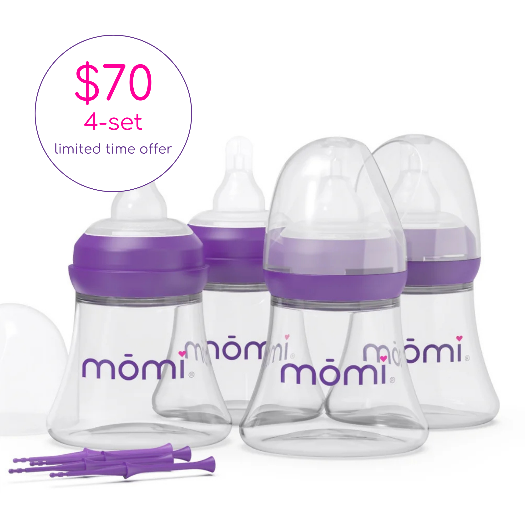 mōmi breast-like bottle glass or plastic 4-set, 5oz