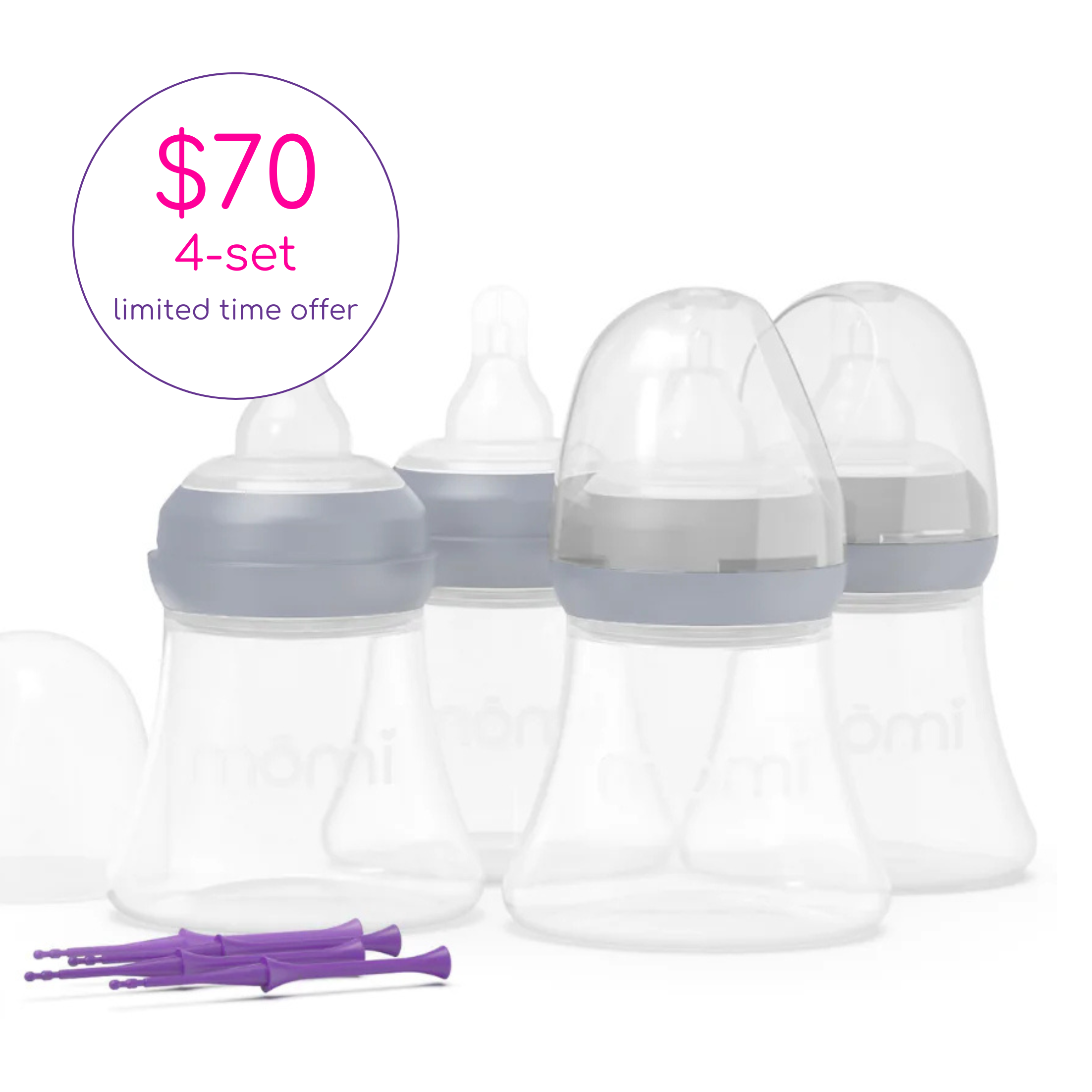 mōmi breast-like bottle glass or plastic 4-set, 5oz